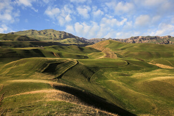 Green mountains in Kyrgyzstan, spring landscape