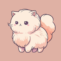 Cute cartoon cat. Vector illustration of a white fluffy kitten.