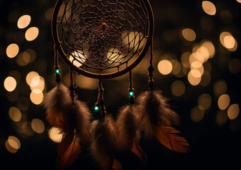 Dream catcher with night light and blurred bokeh for background. Generative Ai - 597489152