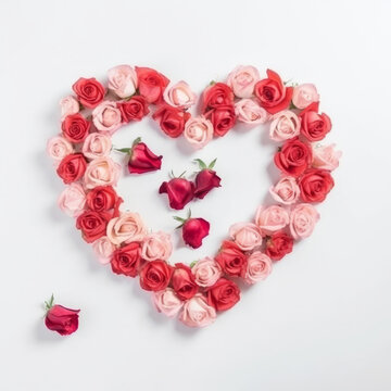 Rose flowers in heart shape. Illustration Generative AI