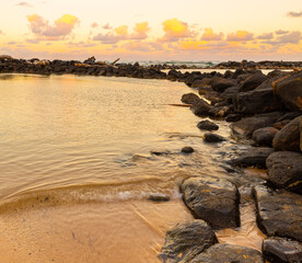 Fototapeta premium Sunrise Over The Ponds at Lydgate Beach Park, Lihue, Kauai, Hawaii, USA