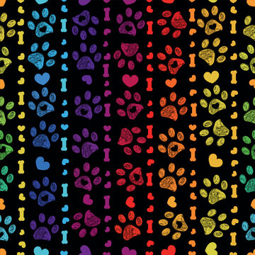 Colorful vibrant rainbow seamless paw prints seamless pattern Generative AI