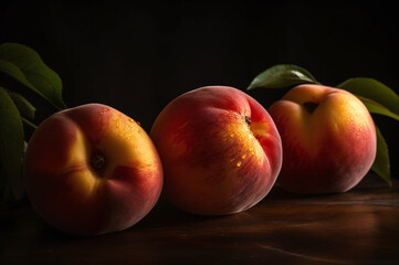 Fototapeta na wymiar Peaches on a table top studio shot