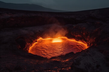 Volcanic crater with molten lava - obrazy, fototapety, plakaty