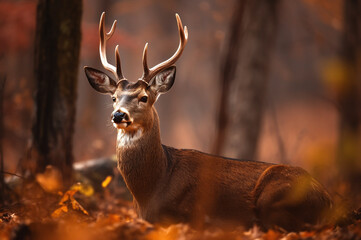 Deer in autumn forest looking serious