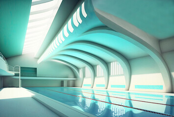 Large sport swimming pool suitable for competition events. Generative AI illustration.