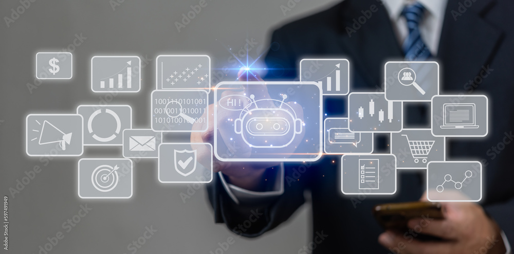 Wall mural ai artificial intelligence and conversational chatbots businesses digital technology interact with a