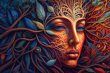 Ayahuasca aloha, Beautiful vine portrait, Concept of psychedelics and hallucinogens DMT imagery.