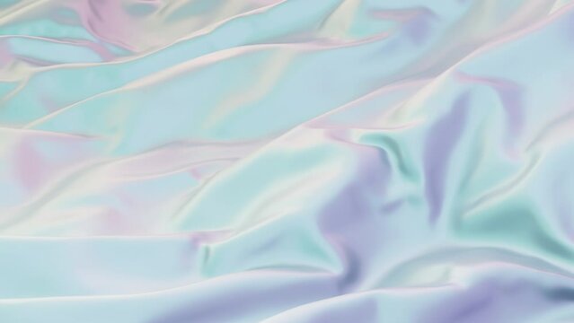 3D render animation wavy multicolored white blue pink iridescent colors cloth texture liquid silk textile tissue cream milky waving surface holographic gradient text background presentation backdrop