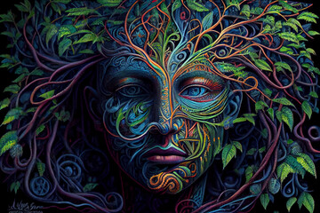 Ayahuasca aloha, Beautiful vine portrait, Concept of psychedelics and hallucinogens DMT imagery.