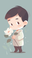 Baby boy holding a flower
