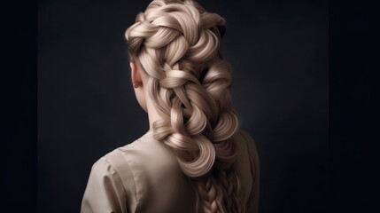 Intricate women's braided hairstyle blonde hair. AI generated