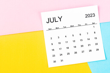The July 2023 Monthly calendar on colorful background.