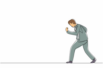 Continuous one line drawing happy businessman bow and do the gesture yes. Office worker celebrate success of company project. Successful victory. Single line draw design vector graphic illustration