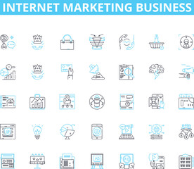 Internet marketing business linear icons set. SEO, PPC, Content, Analytics, Social, Email, Mobile line vector and concept signs. Strategy,Branding,Conversion outline illustrations