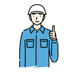 グッジョブポーズをする作業服の男性