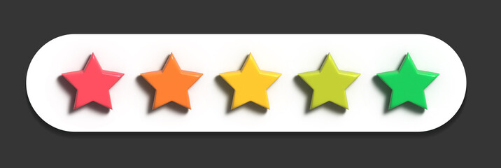 Five star rating banner, 5 Stars, 3D 5 stars, Service Rating, good feedback rating and positive customer review, experience, Stars rating review icon for websites and mobile apps, Testimony, 3D Render