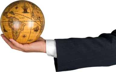 Closeup of Businessman Holding a Vintage Globe