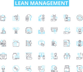 Lean Management linear icons set. Efficiency, Optimization, Kaizen, Continuous-improvement, Standardization, Streamlining, Production line vector and concept signs. Quality,Waste-reduction,PDCA