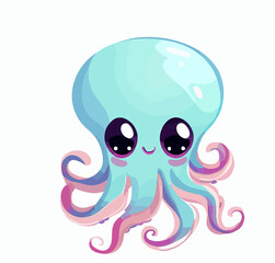 Happy little cute squid octopus vector art