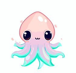 Happy little cute squid octopus vector art