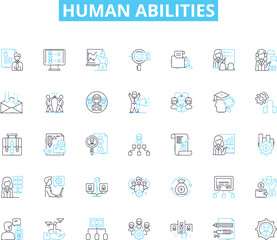 Human abilities linear icons set. Resilience, Creativity, Intelligence, Empathy, Adaptability, Perseverance, Ambition line vector and concept signs. Ingenuity,Intuition,Courage outline illustrations