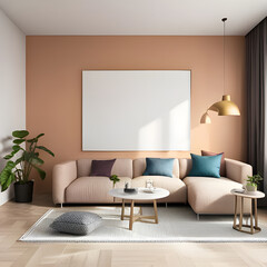 Living room interior mock up created with Generative AI technology