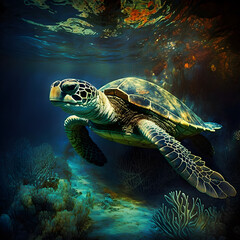 Fototapeta premium Turtle swimming in the sea 