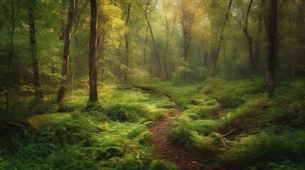 Obraz premium Subtle shades of green in a forest landscape. AI generated
