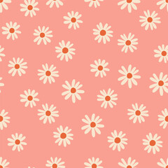 Abstract floral texture with hand drawn Daisy Flowers. Vector seamless pattern with cute little flowers. Spring bloom background