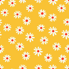 Abstract floral texture with hand drawn Daisy Flowers. Vector seamless pattern with cute little flowers. Spring bloom background
