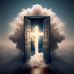 The door opens with a cross in the middle