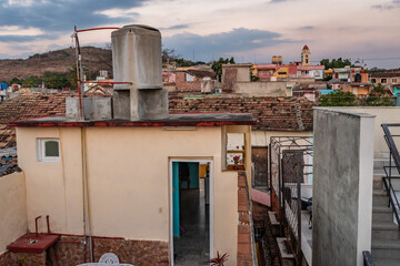 view of the rooftops of Trinidad in Cuba at sunset