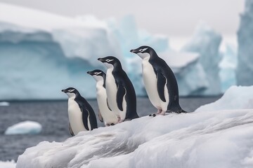 Adorable Chinstrap Penguins: A Group of Playful Birds on an Iceberg in Antarctica, chinstrap penguins, penguins, antarctica, iceberg, wildlife, nature, animal behavior, bird colony,
