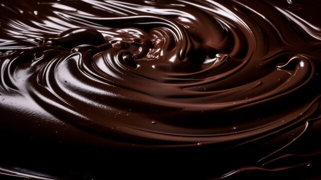 The glossy texture of a chocolate ganache dessert. AI generated
