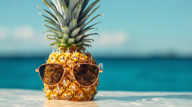 Pineapple On The Beach. Ai Generative