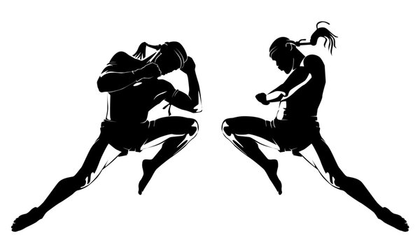 Thai boxing.Self-defense art on white background-vector