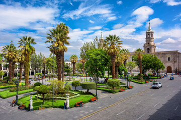 Central square Plaza de Armas in Arequipa, Peru