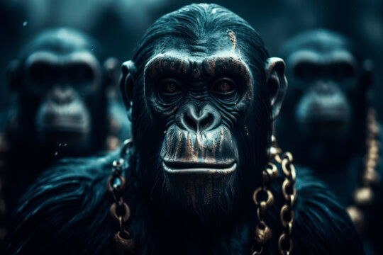 Cool monkey gorilla Gangsta with his gang. Generative AI