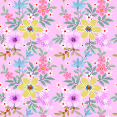 Colorful hand draw flowers seamless pattern. Can be used for fabric textile wallpaper.