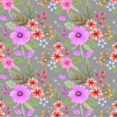 Colorful hand draw flowers seamless pattern. Can be used for fabric textile wallpaper.