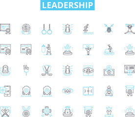 Leadership linear icons set. Vision, Empowerment, Influence, Integrity, Inspiration, Responsibility, Communication line vector and concept signs. Guidance,Confidence,Accountability outline