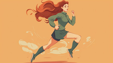 illustration of a sporty young woman who is jogging. Generative AI