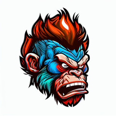 Colorful angry monkey head mascot logo isolated on white background