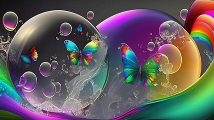 abstract nature butterfly background;  colorful rainbow butterfly bubble