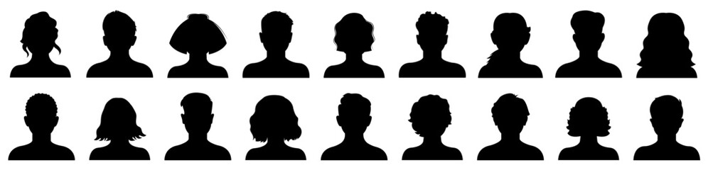 Man and woman silhouette collection. Male and female avatar, profile icon, head silhouette.