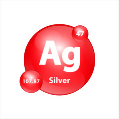 Silver,  Argentum (Ag) icon structure chemical element round shape circle red easily. Chemical element of periodic table Sign with atomic number. Study in science for education. 3D Illustration vector