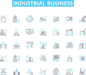 Industrial business linear icons set. Manufacturing, Production, Industrialization, Automation, Assembly, Machining, Fabrication line vector and concept signs. Engineering,Factories,Processing outline