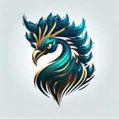 Fototapeta premium Colorful angry Peacock Blue head mascot logo isolated on white background