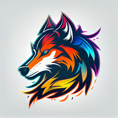 Fototapeta premium Colorful angry wolf head mascot logo isolated on white background